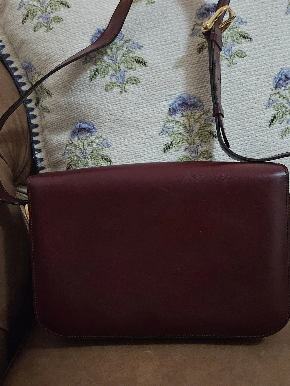 Celine Triomphe Lock Front Flap Shoulder Bag in Burgundy Leather